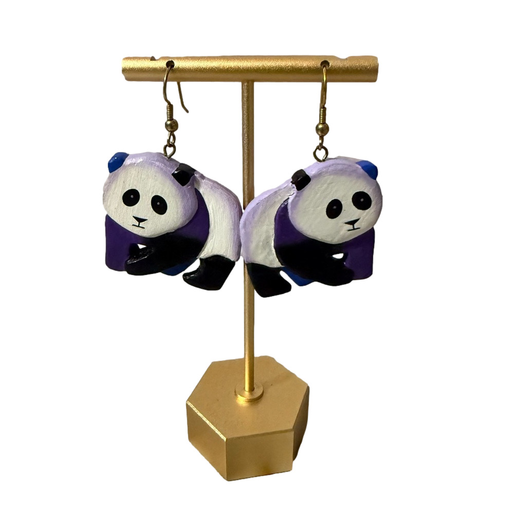 Vintage World Wildlife Fund Panda Bear Earrings Hand Painted Wooden Earrings